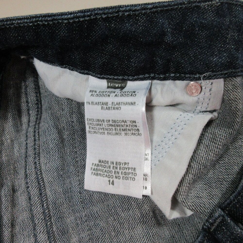 Levis womens women dark distressed 545 lowrise stretch flap boot jeans 14x32 EUC - Picture 5 of 8